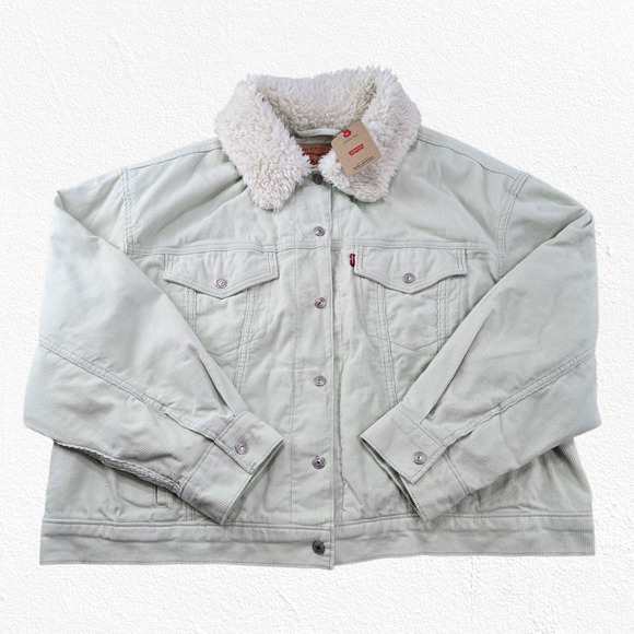Levi’s Baby Baggy Crop Corduroy Sherpa Trucker Jacket Meadow Mist Green Size 2X - Picture 16 of 16